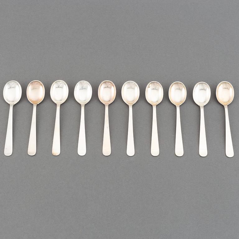 Wiwen Nilsson, a set of 10 silver coffee spoons, Lund, Sweden 1952-64.