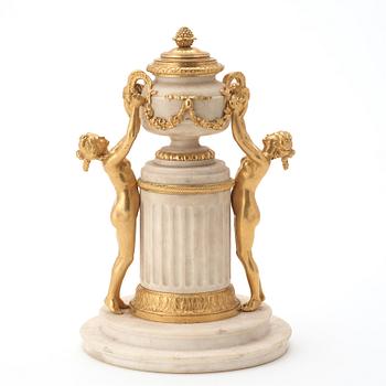 A Louis XVI ormolu and marble centrepiece "Monument Antique", possibly from the workshop of Pierre Gouthière.