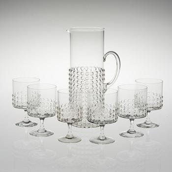 NANNY STILL, KANNA samt GLAS PÅ FOT, 5 + 1 ST, glas, "Grappo", Nanny Still, Riihimäen Lasi.