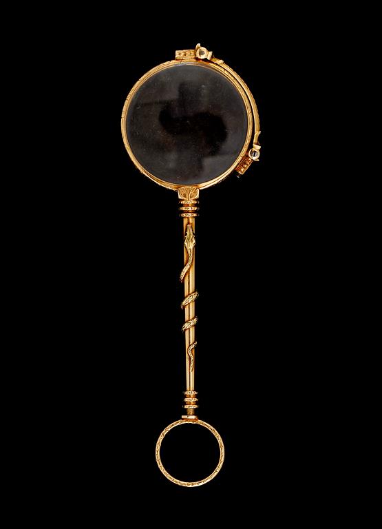 LORGNETTE, 18 k guld (750), 1900-talets första hälft. Total vikt ca 28 gram.