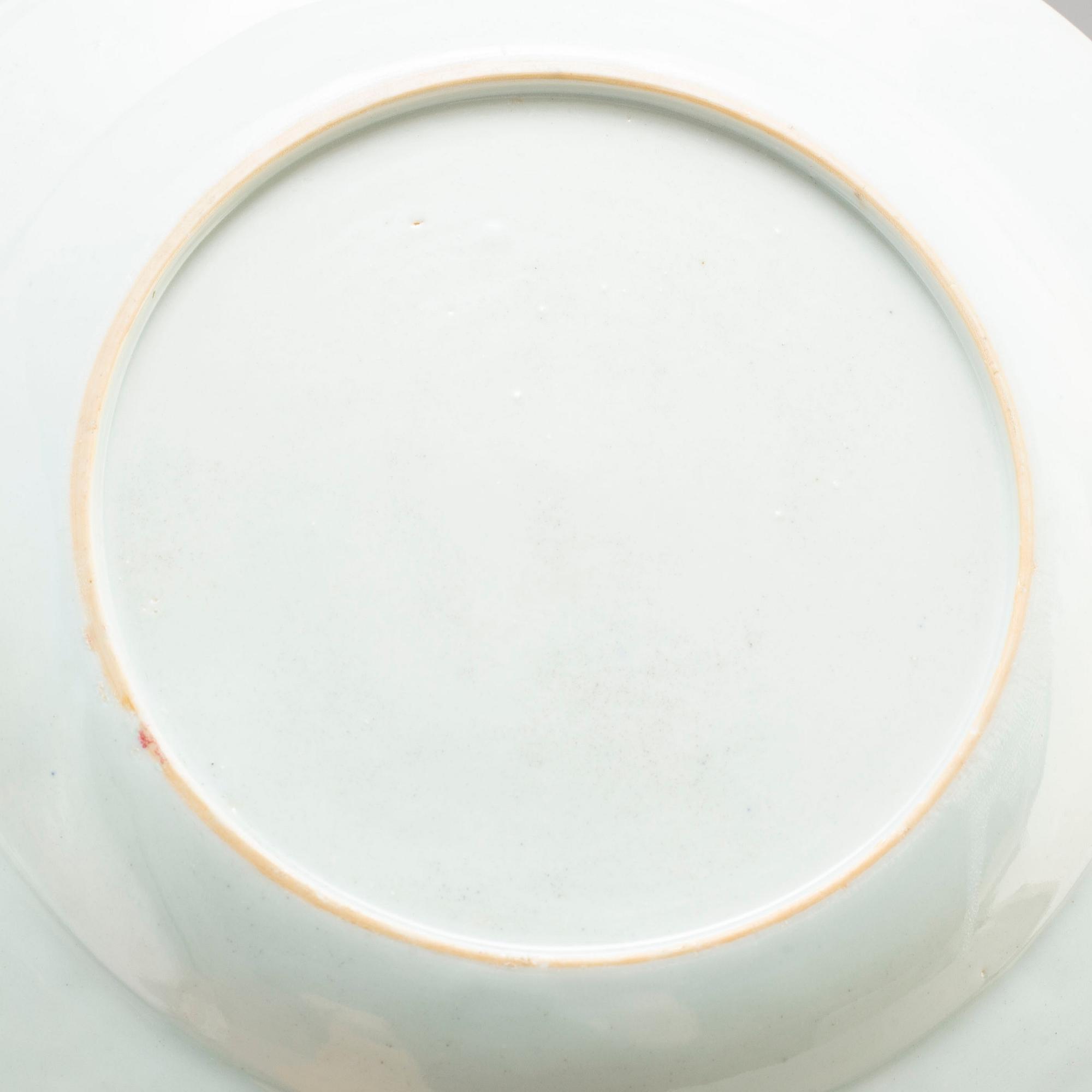 Nine (5+4) famille rose export porcelain plates, Qing dynasty, Qianlong (1736-95).