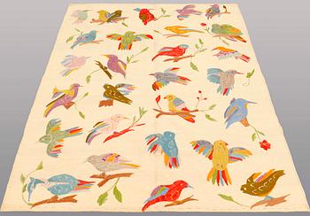 An embroided flat weave, ca 199 x 144 cm.