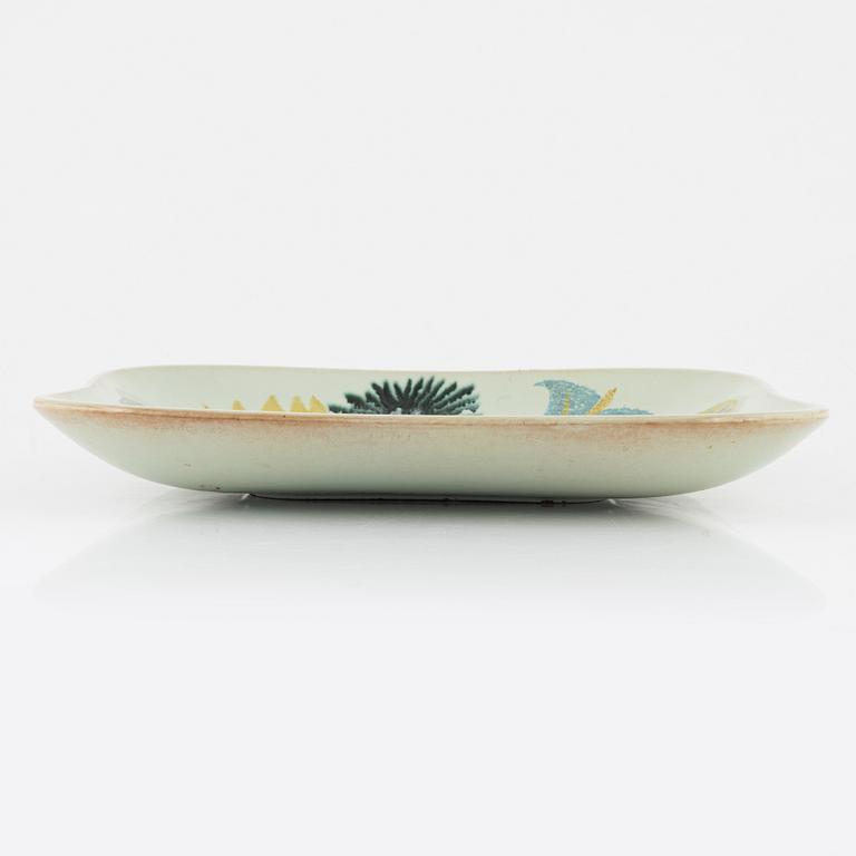 Carl-Harry Stålhane, a faience dish with decor by  Aune Laukkanen from Rörstrand.