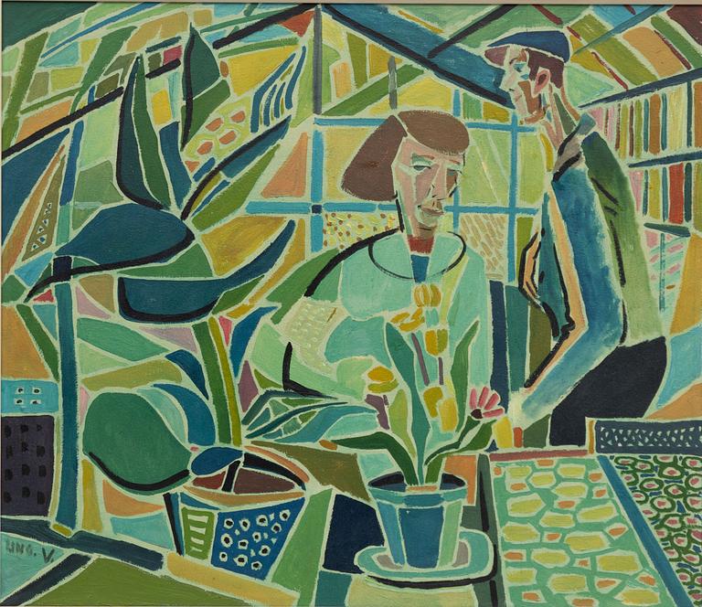 Uno Vallman, Woman and man in greenhouse.