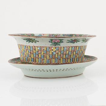 A porcelain basket weave bowl with stand, Canton, China, first half of the/mid 20th century.
