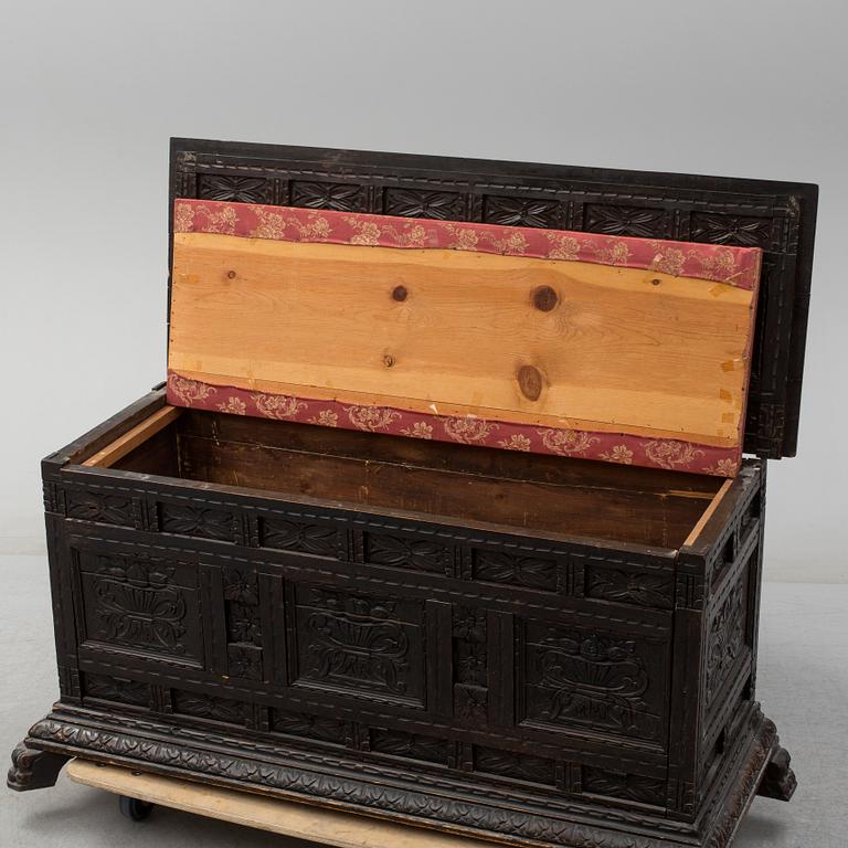 A 19th century baroque style oak chest.