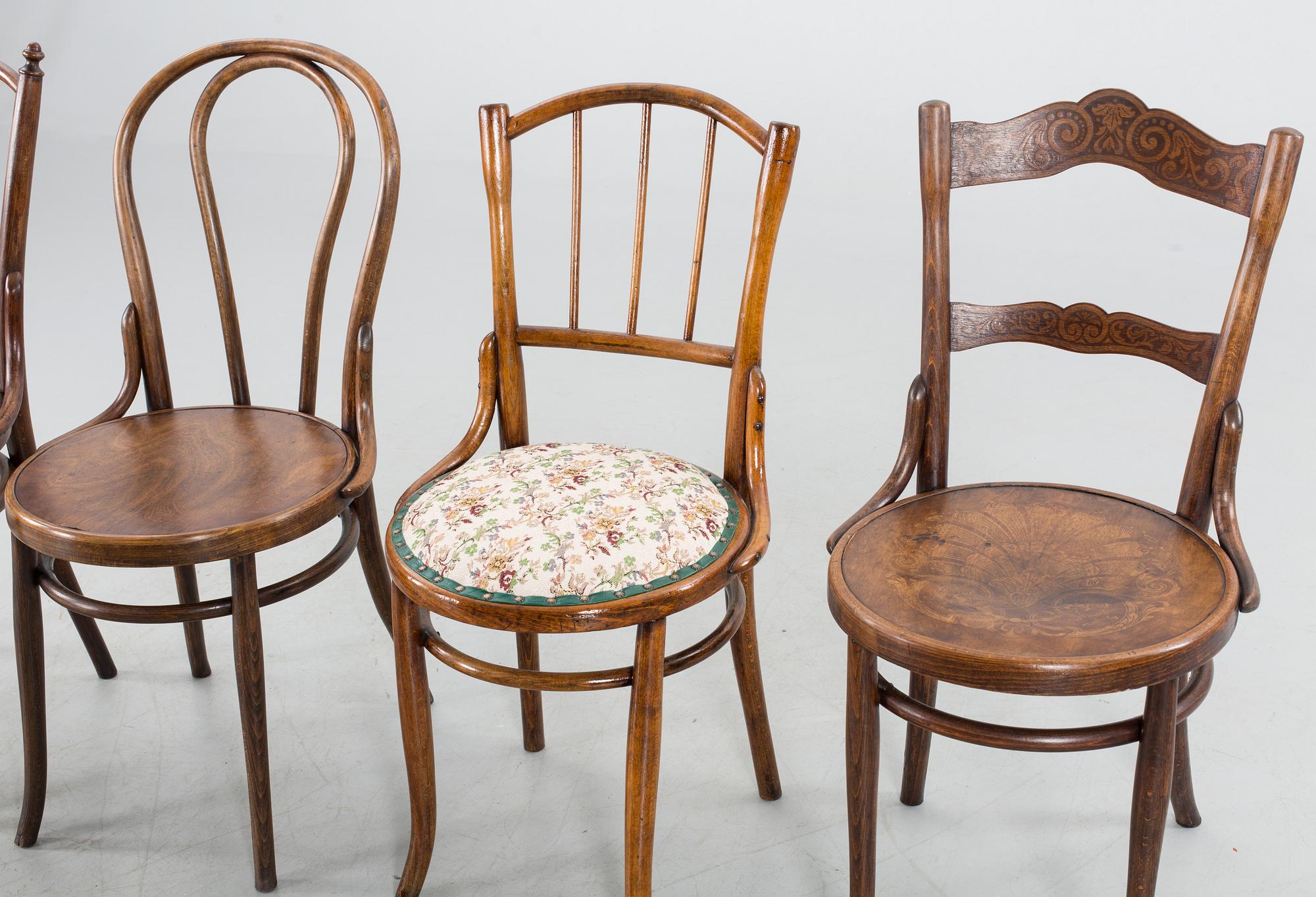 STOLAR, 4 st olika modeller. En märkt Thonet.