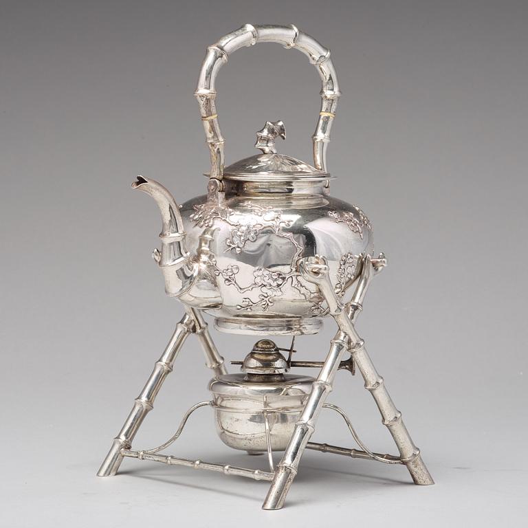 A Chinese Export silver kettle-on-stand, mark of Luen Wo, Shanghai, circa 1880-1925.