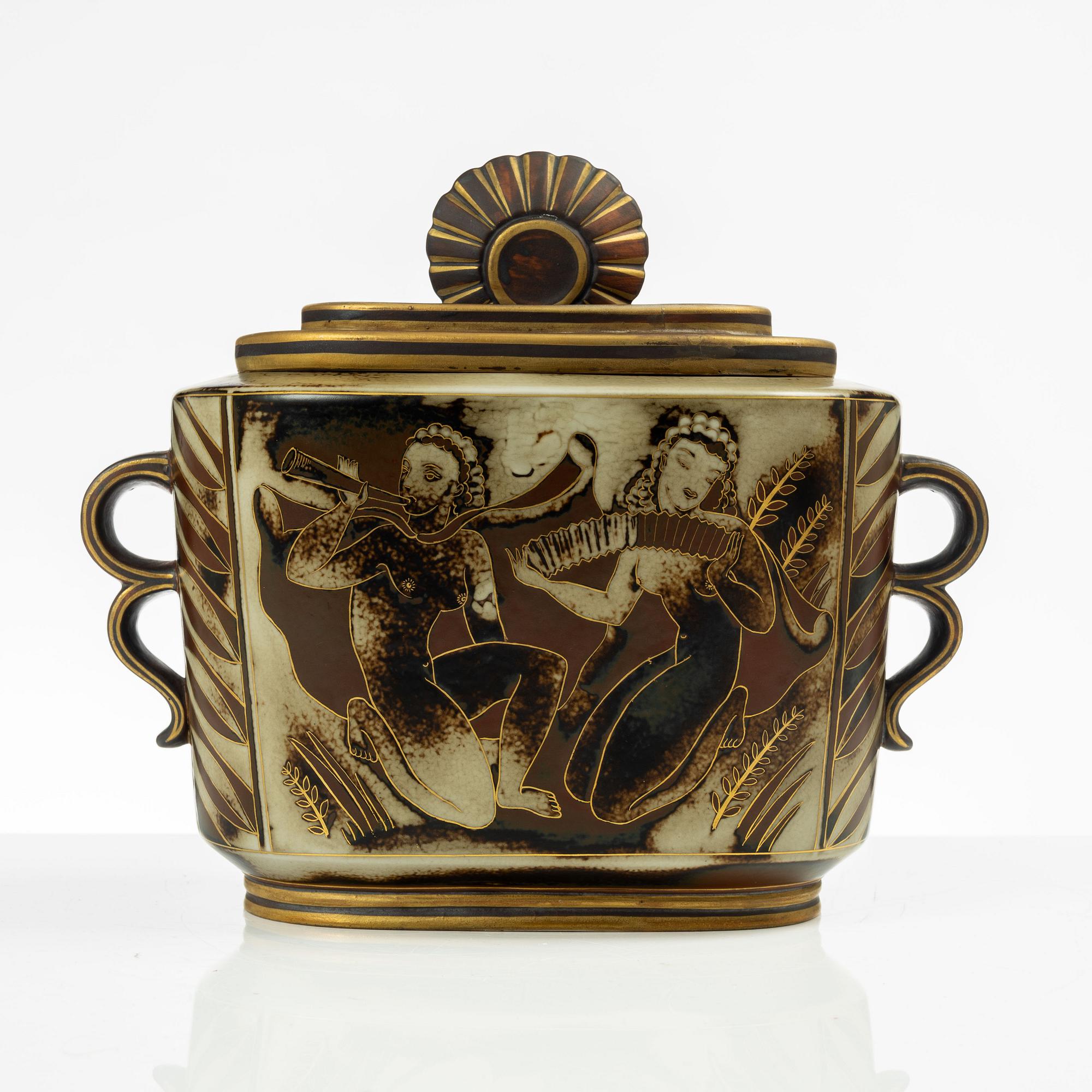 Gunnar Nylund, urna med lock, "Flambé", Rörstrand.