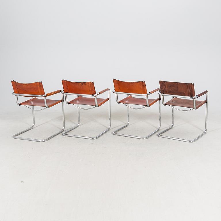 A matched set of four Matteo Grassi chrome and leather armchairs, late 20th Century.