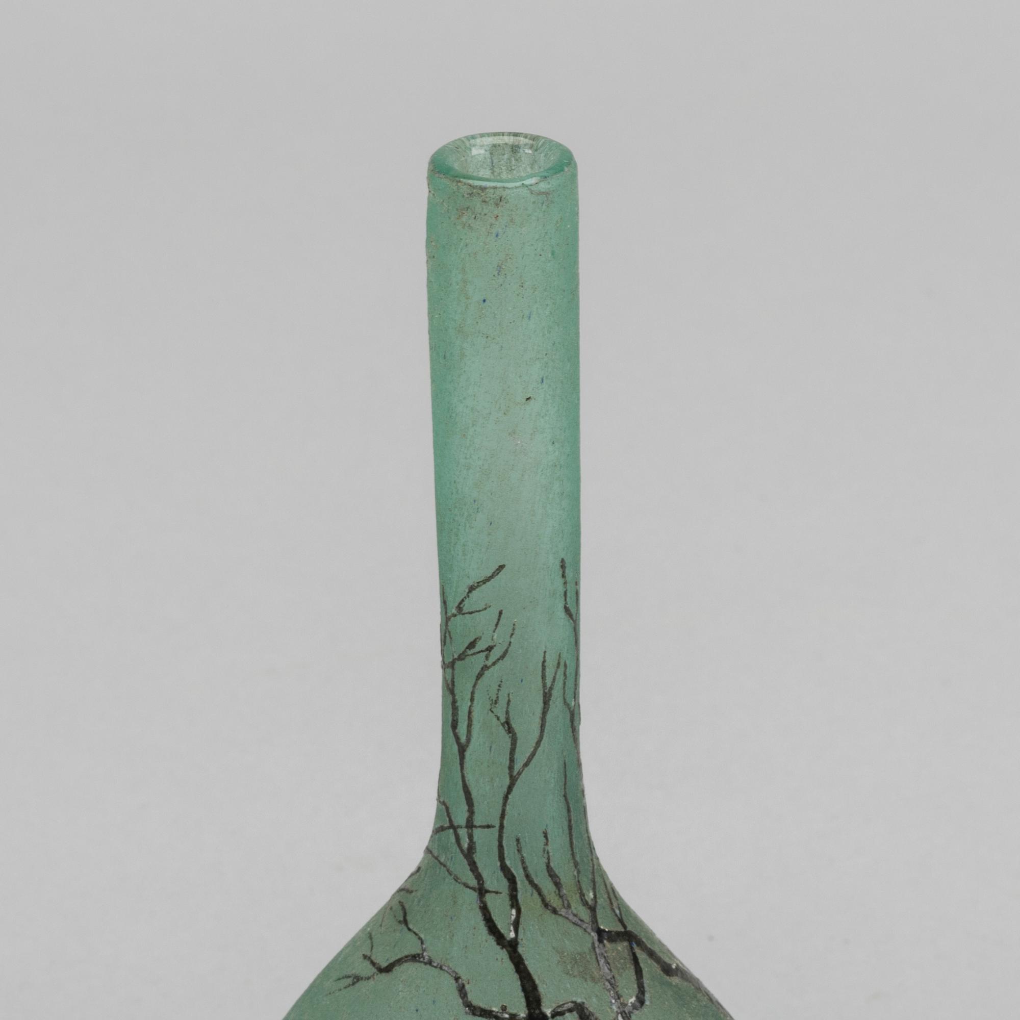 ANDRÉ DELATTE, vas signerad syraetsat glas Art Nouveau tidigt 1900-tal.
