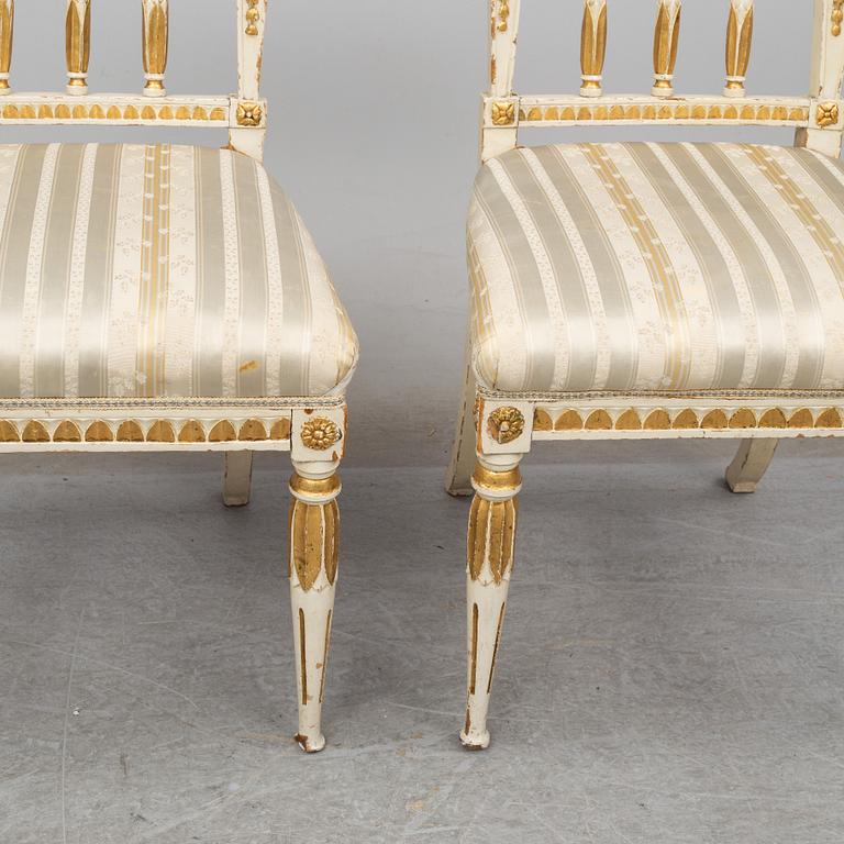 A pair of late Gustavian late 18th century chairs.