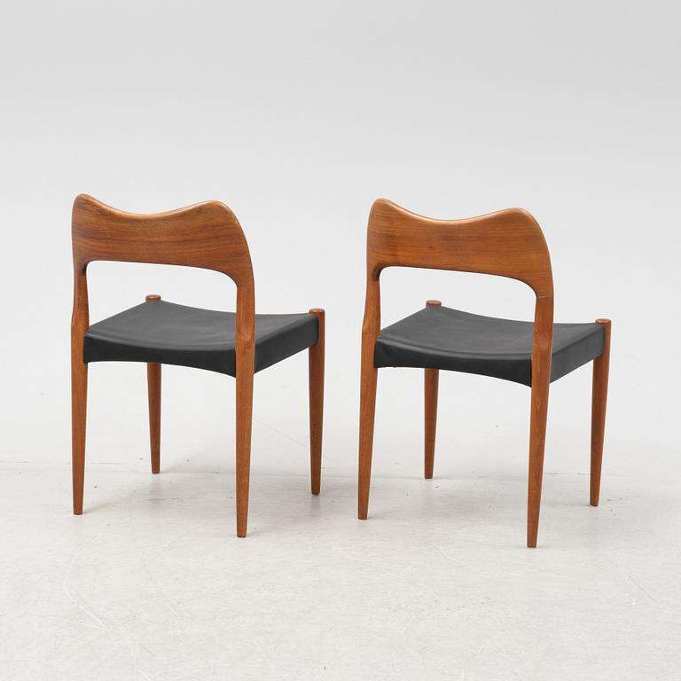 Arne Hovmand-Olsen, six teak chairs, Mogens Koch, Denmark, mid 20th Century.