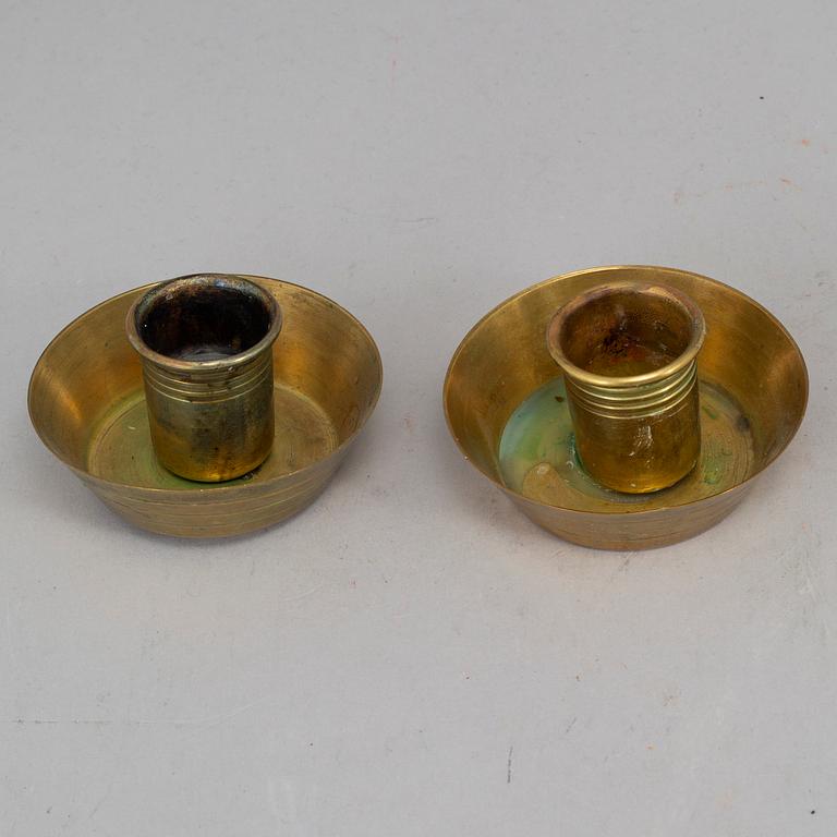 A pair of Art nouveau brass candelabra, early 20th Century.