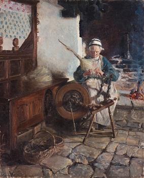 Gerda Roosval-Kallstenius, At the spinning wheel.