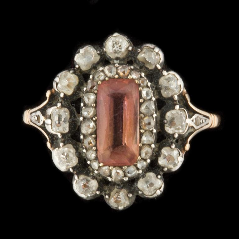 A topaz and rose-cut diamond ring. Made by W.A Bolin jeweller to the Swedish court, Stockholm 1928.