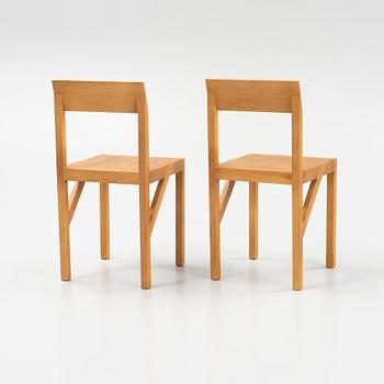 A set of six signed stained pine 'Bracket Chairs' by Frederik Gustav for Frama, Copenhagen 2023.