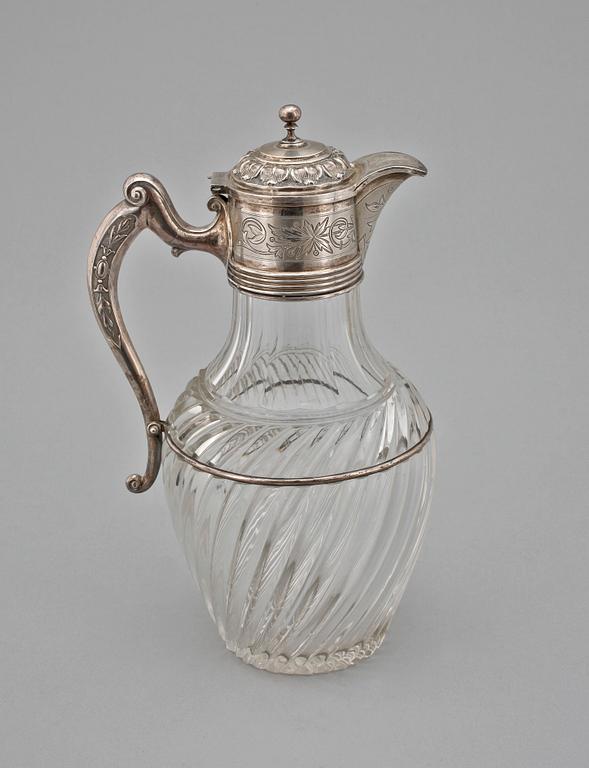 KANNA, silver och glas. England, 1800-tal.