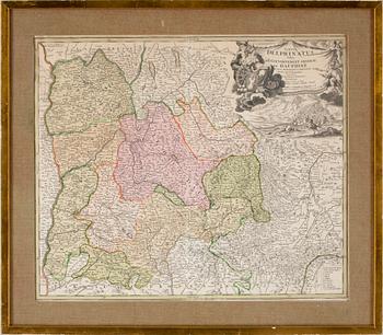 KARTA, handkolorerad, 1700-tal.