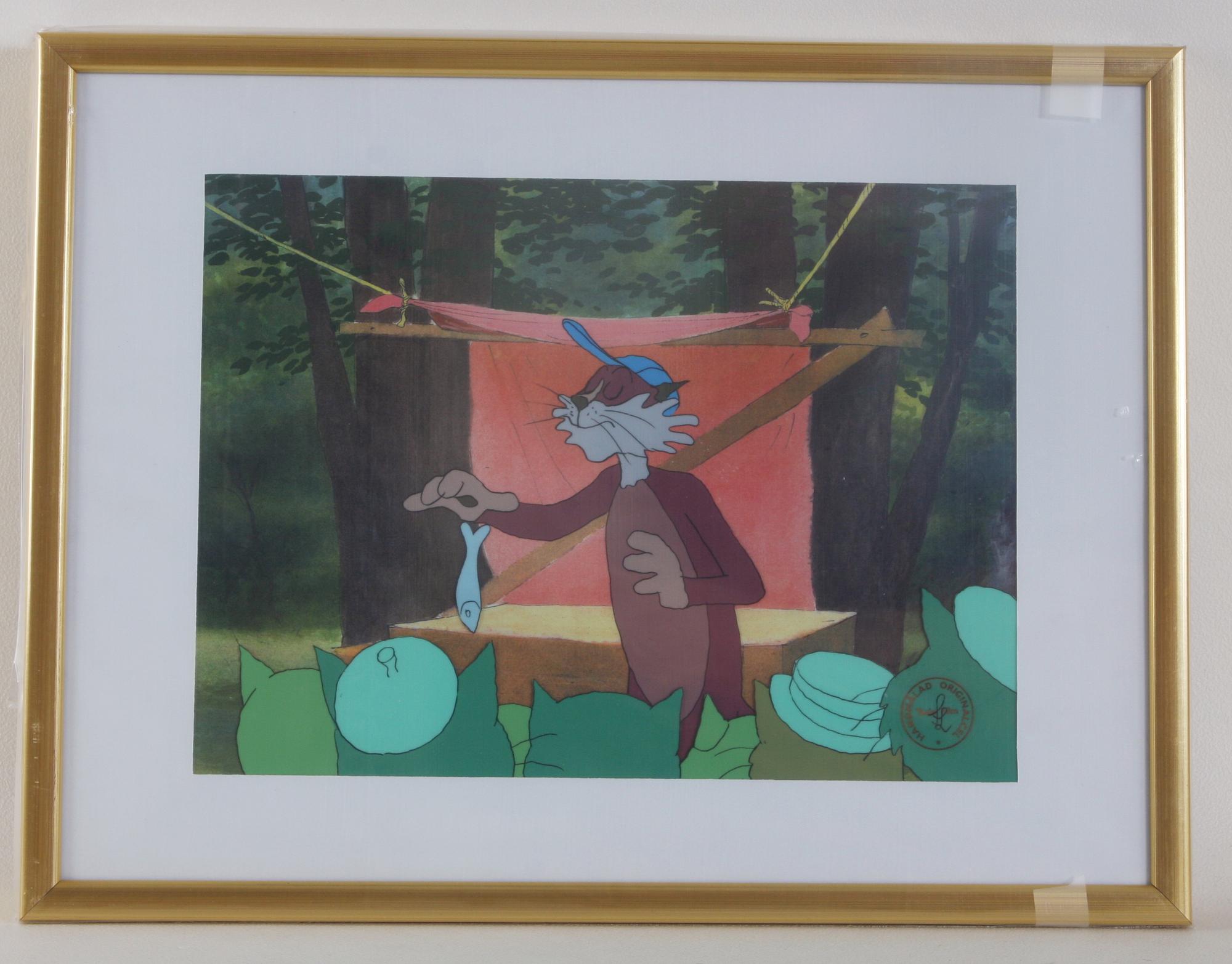 ORIGINALCEL, 4 st, ur "Pelle Svanslös", blandteknik, Team Film, sign SL.
