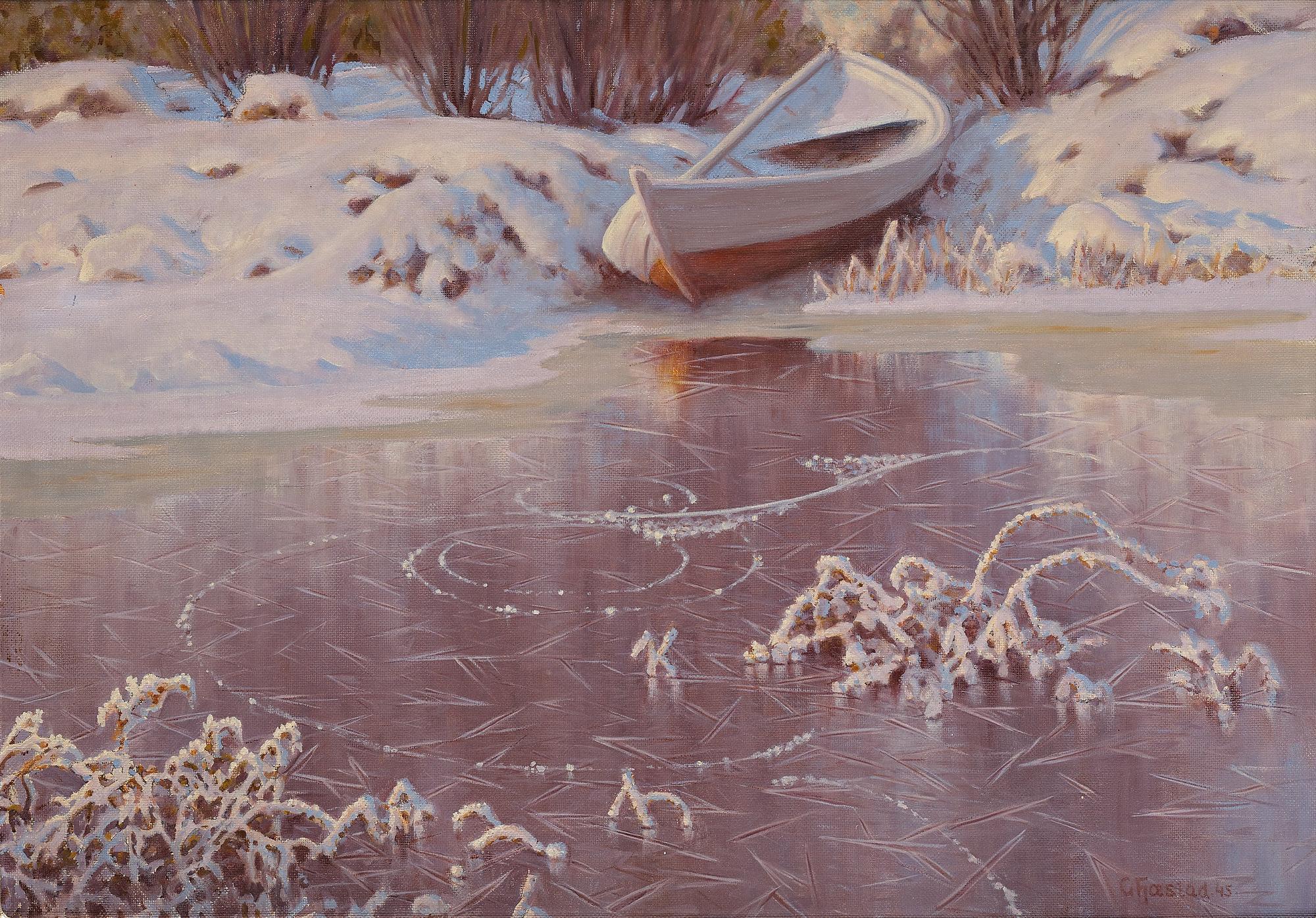 Gustaf Fjaestad, Vinterlandskap med frusen sjö.