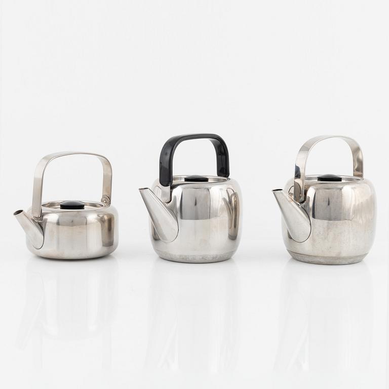 Timo Sarpaneva, tekannor, 3 st, rostfritt stål, Opa, Finalnd, 1970-tal.