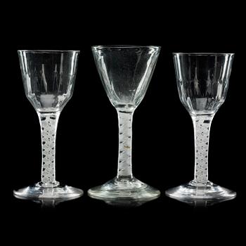641. A set of three wine glasses, presumably Norwegian, 18th Century.