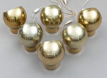 VÄGGLAMPOR, 6 st, "Klot 3", Hemi, 1970-tal.