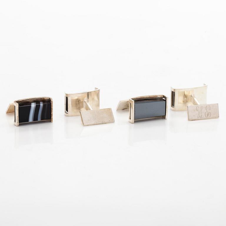 Elis Kauppi, cufflinks, 2 pairs, silver, onyx, agate, Kupittaan Kulta, Turku 1964-65.