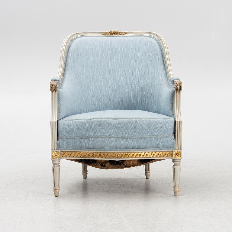 A Gustavian style armchair, first half of the 20th century.