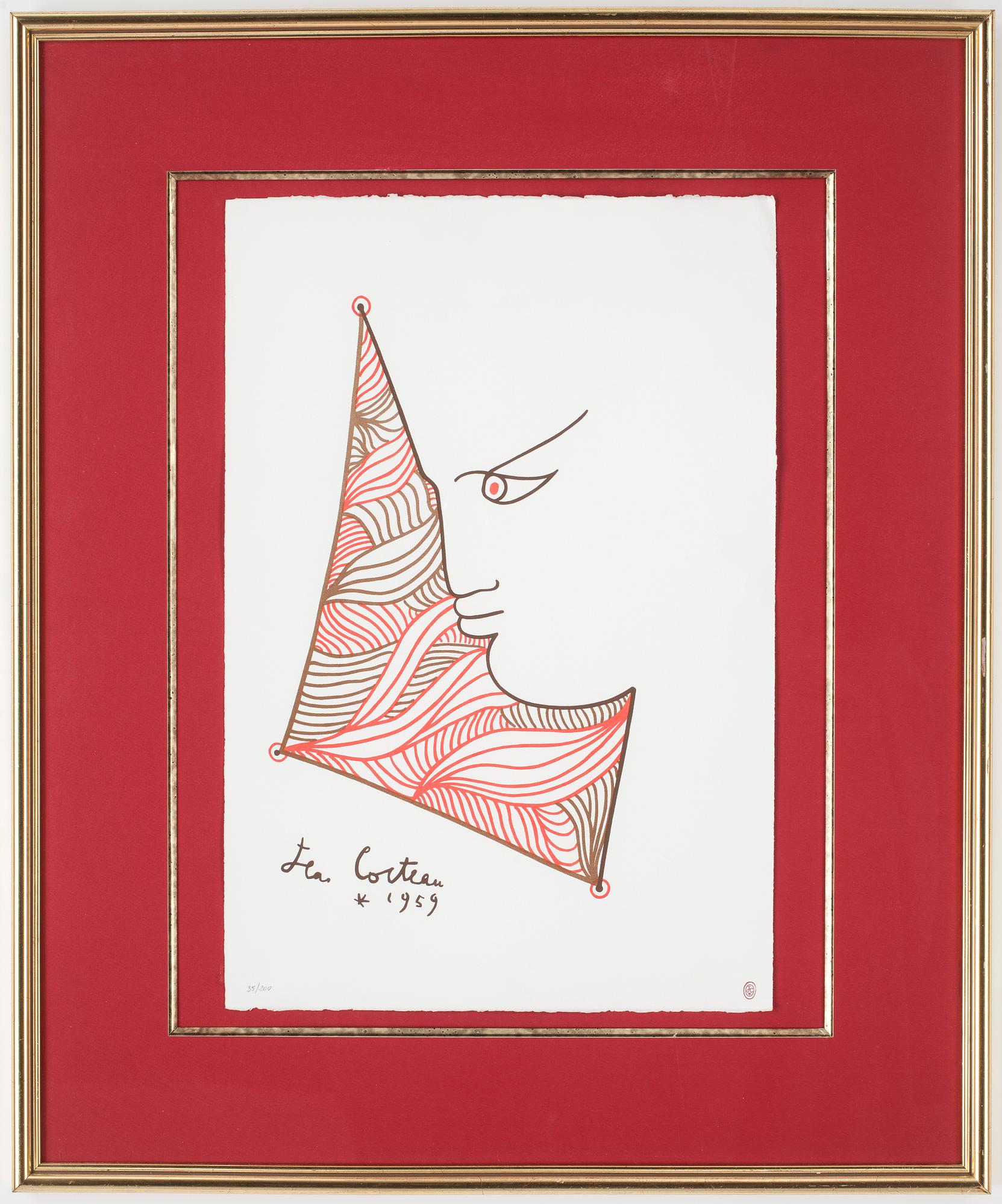 JEAN COCTEAU, färglitografi, signerad och daterad 1959 i trycket, stämpelsignerad, numrerad 35/200.