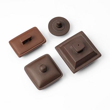 A group of four square yixing teapots, China, 1970/80s.