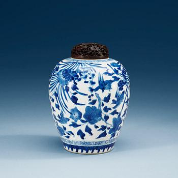 1691. A blue and white jar, Qing dynasty, Kangxi (1662-1722).