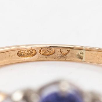 Ring, 18K vitguld, tansanit och diamanter tot ca 0.04 ct.