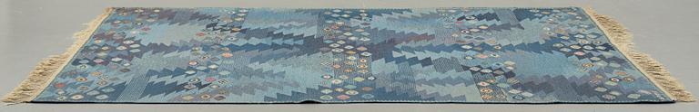 Barbro Nilsson, A CARPET, "Tånga blå, variant", flat weave, ca 259 x 206,5 cm, signed AB MMF BN.