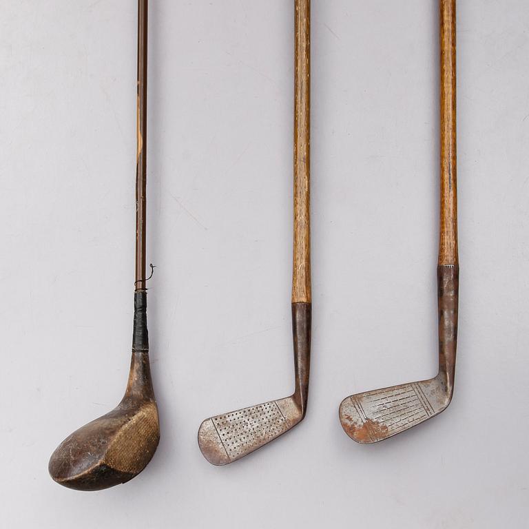 GOLFKLUBBOR, 3 st, tidigt 1900-tal.