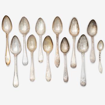 Sixteen silver spoons and seven teaspoons, Sweden, 19th and 20th century.