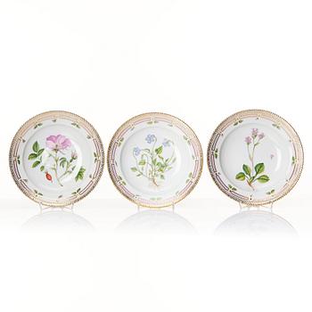 Sopptallrikar, 12 stycken, porslin. Royal Copenhagen, "Flora Danica", Danmark, 1900-tal.