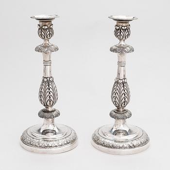 Johann Wilchelm Ludwig, A pair of Russian silver candlesticks, marked Ludvig, Saint Petersburg, 1833.