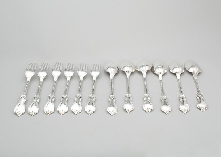BESTICK, 12 delar, silver, bla. Gustaf Möllenborg, Stockholm 1856. Total vikt ca 1040 gram.