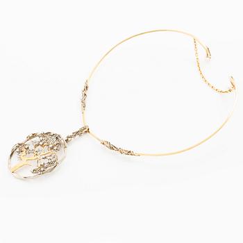 Claës E. Giertta, a necklace "Tree of Life", 18K gold and white gold with round brilliant-cut diamonds, Stockholm 1982.