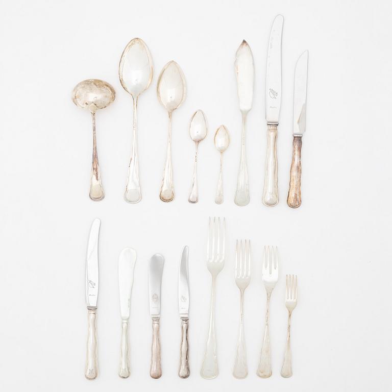 Bestickservis, 91 delar, silver, "Hallbergs Chippendale", CG Hallberg, bl.a. Stockholm 1923.