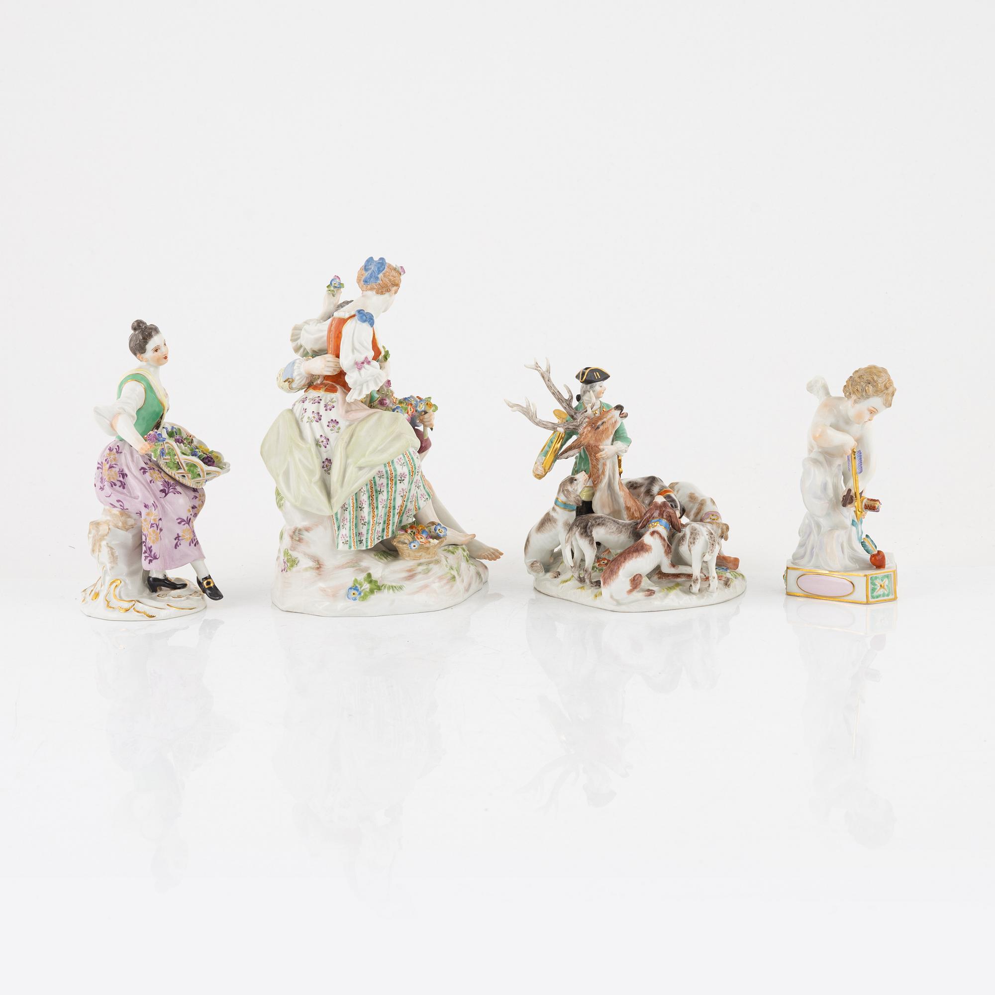 Meissen, figuriner, 4 st, porslin, omkring 1900.
