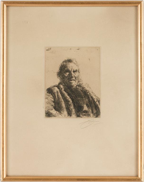 ANDERS ZORN, etsning, plåtsign o dat 1918, blyertssign.