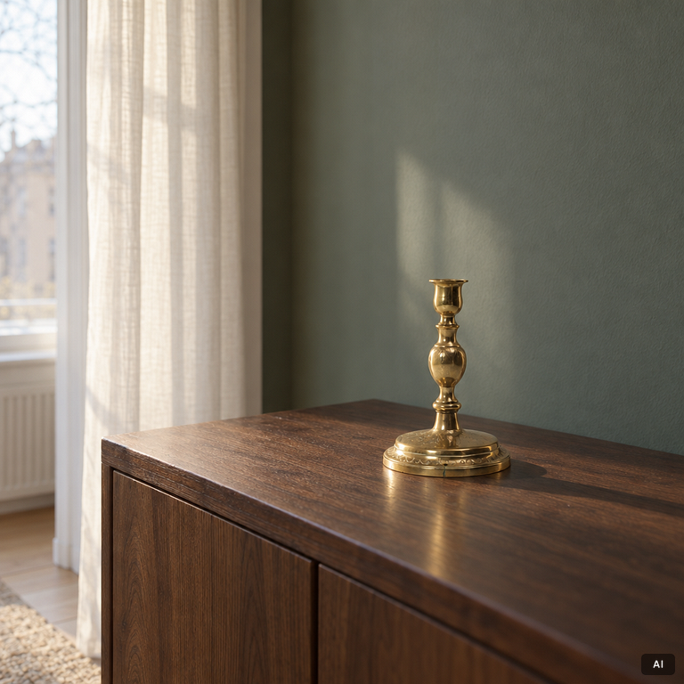 A candle holder in brass, Baroque, 17th/18th century.