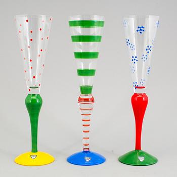 ANNE NILSSON, champagneglas, 6 st, "Clown", glas, Orrefors, signerade.