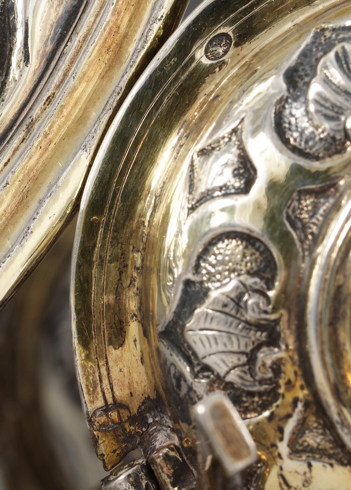 An Augsburg 1740s silver tray and a pair of jugs, marks of French import.