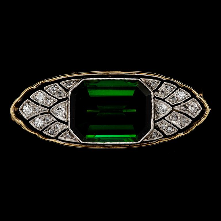 A tourmaline and diamond brooch, 1930's.