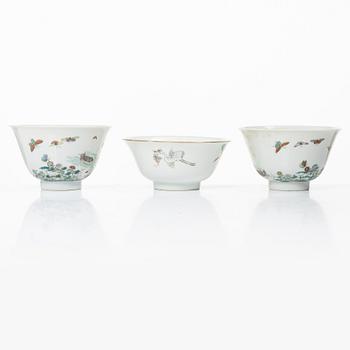 Three porcelain cups, China, 20th century.