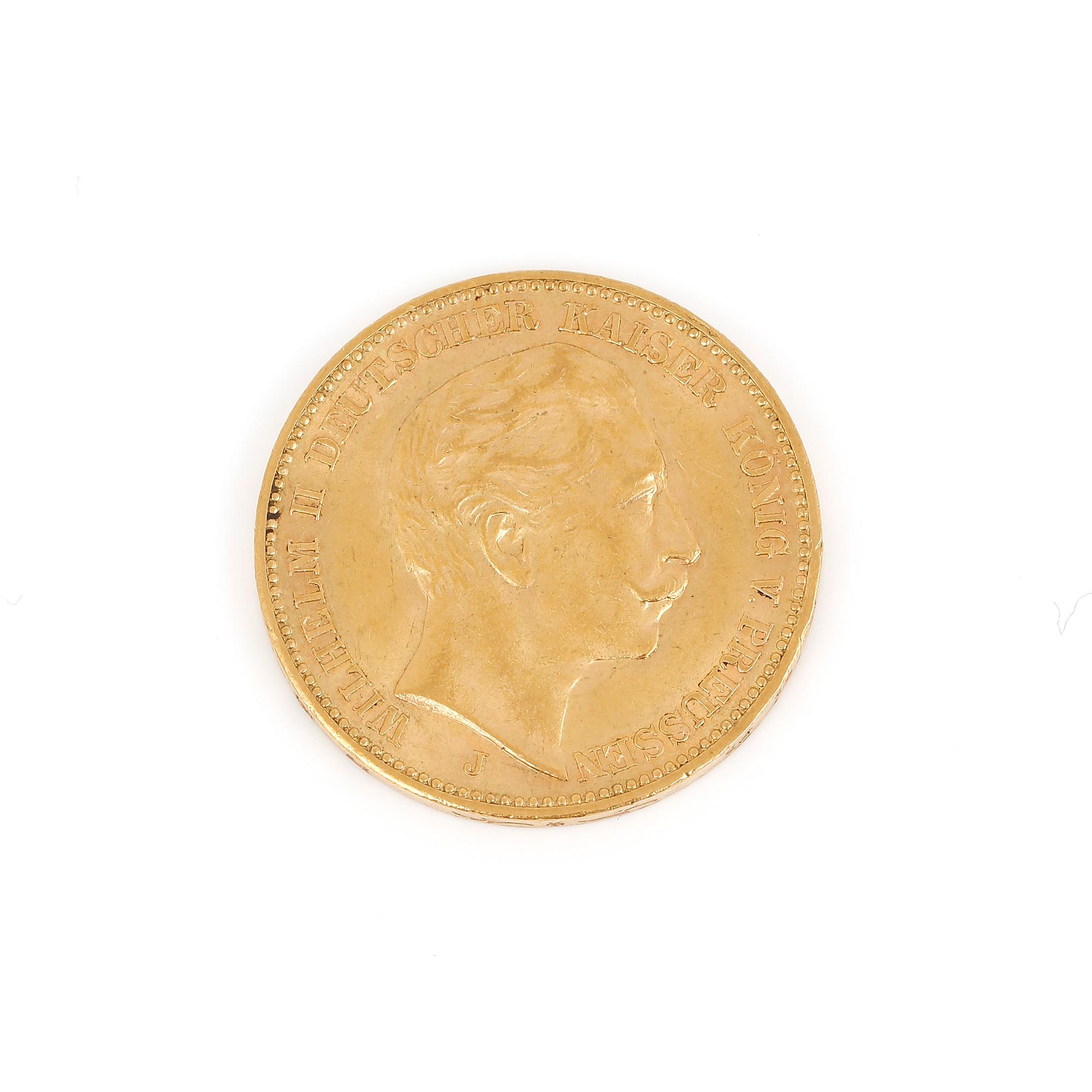 GULDMYNT, 20 Mark, Kejsar Wilhelm II, Tyskland 1912. Vikt ca 7 gram.